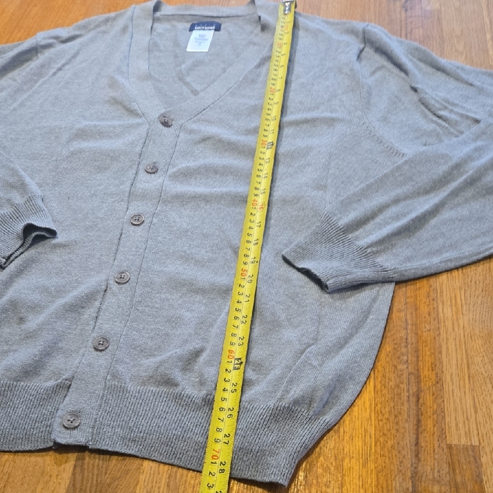 Basic Editions Men Large Gray V-Neck Button Down Ribbed Knit Cardigan Sweater - Picture 5 of 7